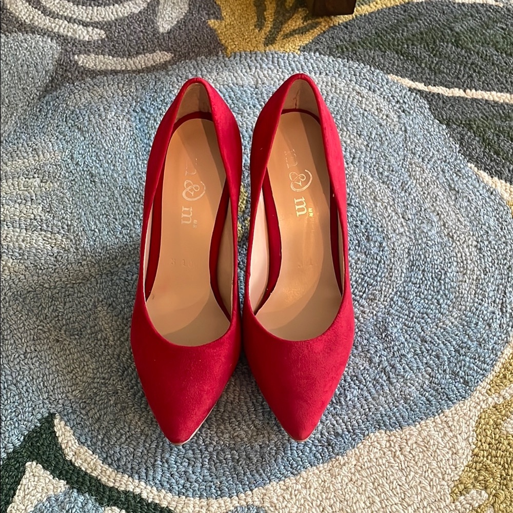 Vibrant Red Suede Heels with Pointed Toe